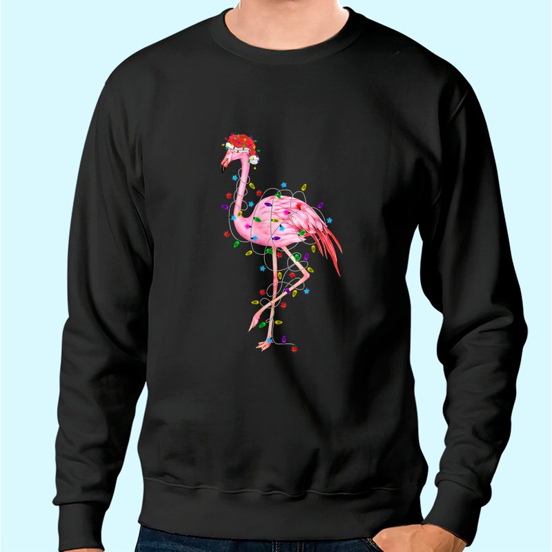 Sweatshirt de Noël Santa avec lumières de sapin Flamingo — Sweats à capuche pour hommes