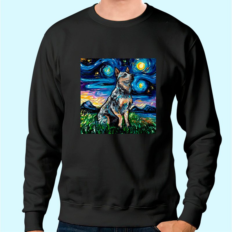 Blue Heeler Starry Night Australian Cattle Dog Sweatshirt — Mens Hoodies