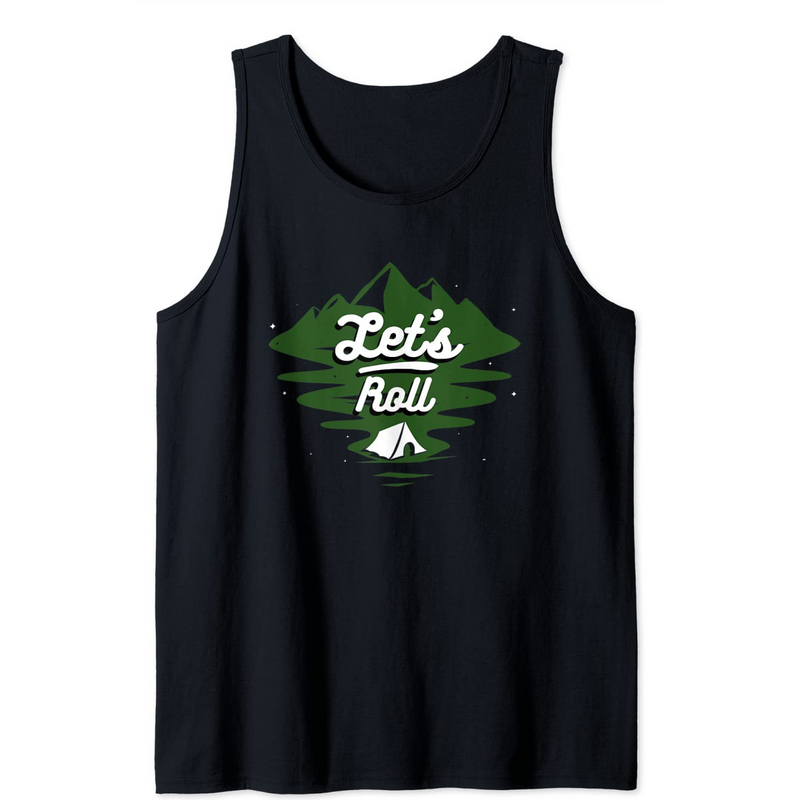 Camping Let's Roll Tank Top for Men - Black — Mens T Shirts