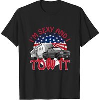 Je suis sexy et je tire ça T-shirt de camping 5e roue avec drapeau des États-Unis