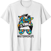 Autism Mom Life Messy Bun Sunglasses Bandana T-Shirt for Men