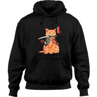 Hoodie à Capuche Graphique Kawaii Tatouage Chat Samouraï Ninja