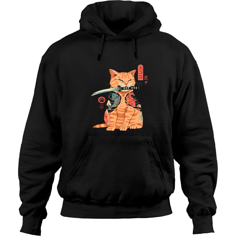 Hoodie à Capuche Graphique Kawaii Tatouage Chat Samouraï Ninja — Sweats à capuche pour hommes