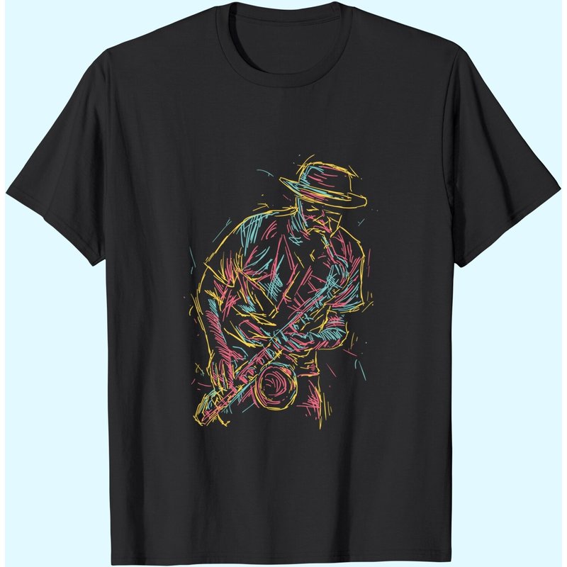 T-shirt pour hommes avec joueur de saxophone de jazz — T-shirts pour hommes