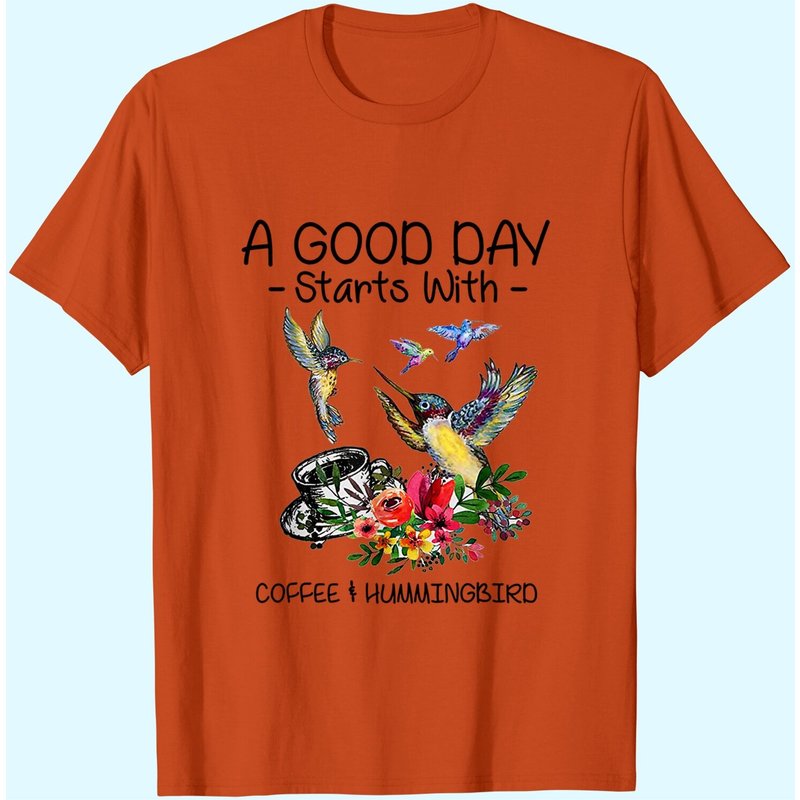 Coffee Day Starts With Coffee And Hummingbird T-Shirt for Men — Mens T Shirts