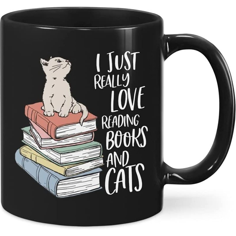 Librarian Reading Books and Cats Mug — Mugs & Tumblers