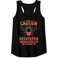 Caution Bee Keeper Funny Apiary Bee Honey Graphic Tank Top — Mens T Shirts