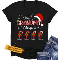 Personalized Christmas Candy Cane T-Shirt for Grandma with Grandkids — Mens T Shirts