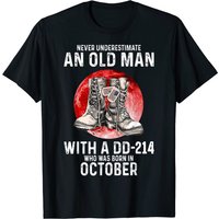 Never Underestimate An Old Man With A DD-214 October Veteran T-Shirt — Mens T Shirts