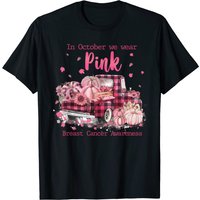 In October We Wear Pink Pink Ribbon Truck Breast Cancer T-Shirt — Mens T Shirts