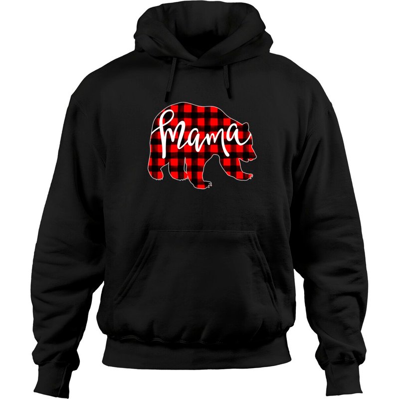 Hoodie à carreaux rouges Mama Bear pour pyjamas assortis en famille — Sweats à capuche pour hommes