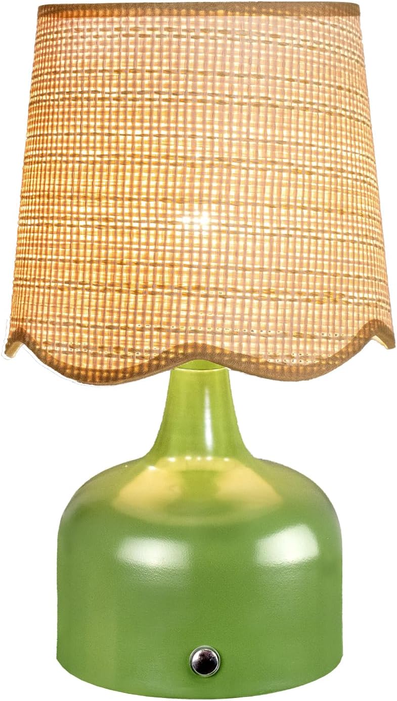 Cordless Wicker Table Lamp (Blue) with 5200-mAh Rechargeable Battery — Led Desk Lamp