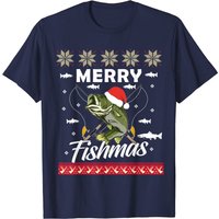 Ugly Christmas Merry Fishmas Fishing T-Shirt for Men