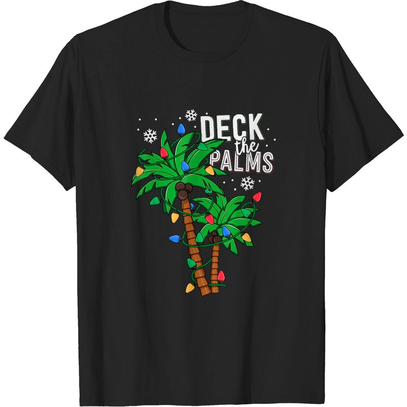 Deck The Palms Tropical Hawaii Christmas Palm Tree Lights T-Shirt — Mens T Shirts