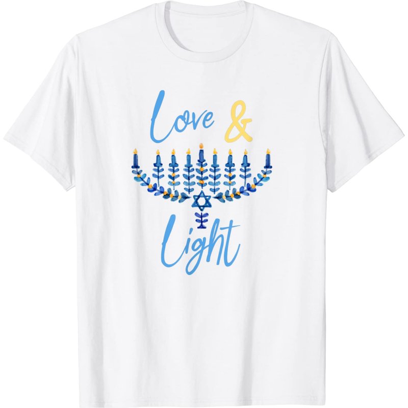 Hanukkah Love and Light Quote Jewish Chanukah Menorah T-Shirt — Mens T Shirts