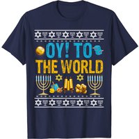 Oy To The World Jewish Gift T-Shirt for Men in Black