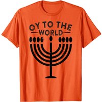 Oy To The World Menorah Jewish Humor Hanukkah T-Shirt for Men