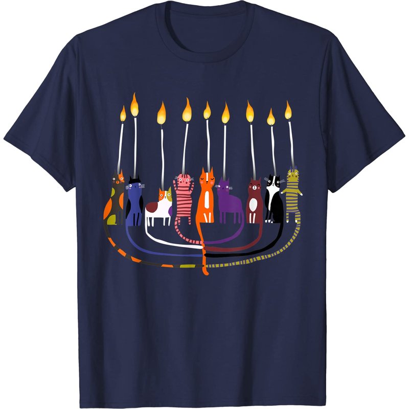 T-shirt Funny Cat Menorah Hanukkah pour hommes — T-shirts pour hommes