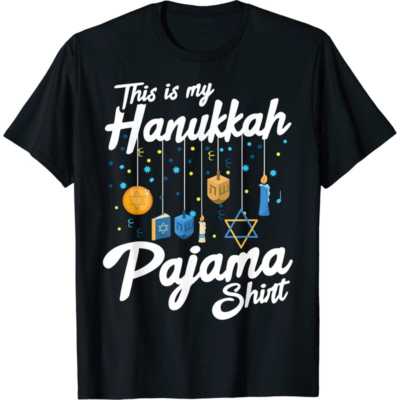 T-shirt Juif de Hanoukka avec Jouet Dreidel pour Hommes en Noir — T-shirts pour hommes