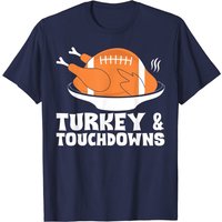 T-shirt Thanksgiving Football Américain Turkey And Touchdowns — T-shirts pour hommes