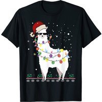 T-shirt pour hommes Llama de Noël avec chapeau de Santa — T-shirts pour hommes