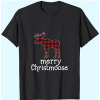 T-shirt de Noël Merry Christmoose à carreaux rouges pour hommes