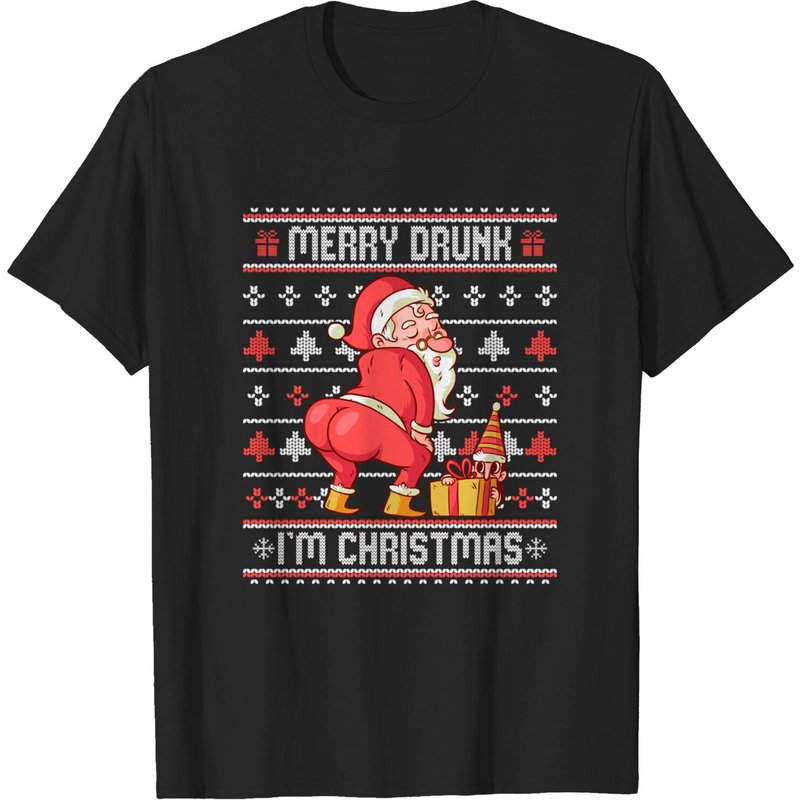 T-shirt Merry Drunk I'm Christmas avec Santa qui danse pour hommes