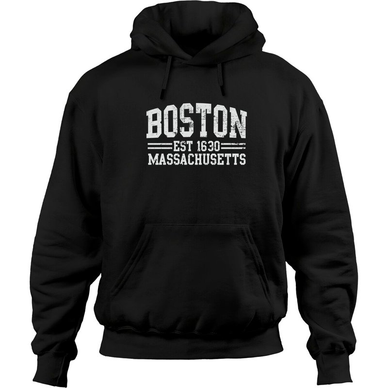 Boston Massachusetts MA Athletic Text Sport Style Pullover Hoodie — Mens Hoodies
