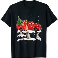 Golden Retriever Riding Red Truck Christmas T-Shirt for Men