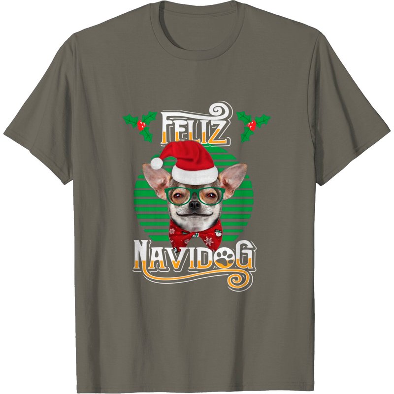 Feliz Navidog Chihuahua Dog Santa Hat T-Shirt for Men