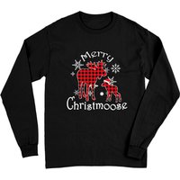 Merry Christmoose Moose Buffalo Plaid Rouge Noël Manches Longues
