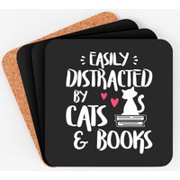 Easily Distracted By Cats And Books Coaster