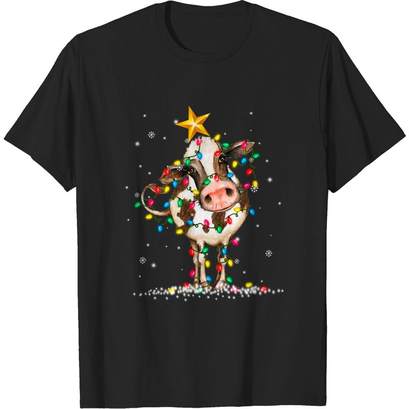 T-shirt pour hommes avec chapeau de renne de vache et lumières de Noël — T-shirts pour hommes