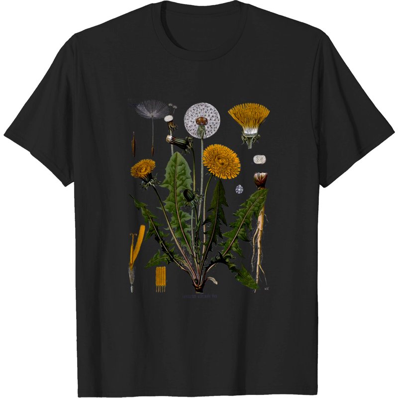 T-shirt Botanique Pissenlit pour Hommes - Noir — T-shirts pour hommes