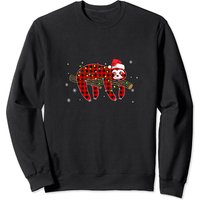 Sweatshirt Unisexe à Motif de Paresseux en Plaid Rouge