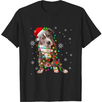 T-shirt de Noël Santa Pitbull avec lumière d'arbre pour homme
