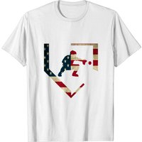 T-shirt américain à motif de drapeau pour attrapeur de baseball au secondaire