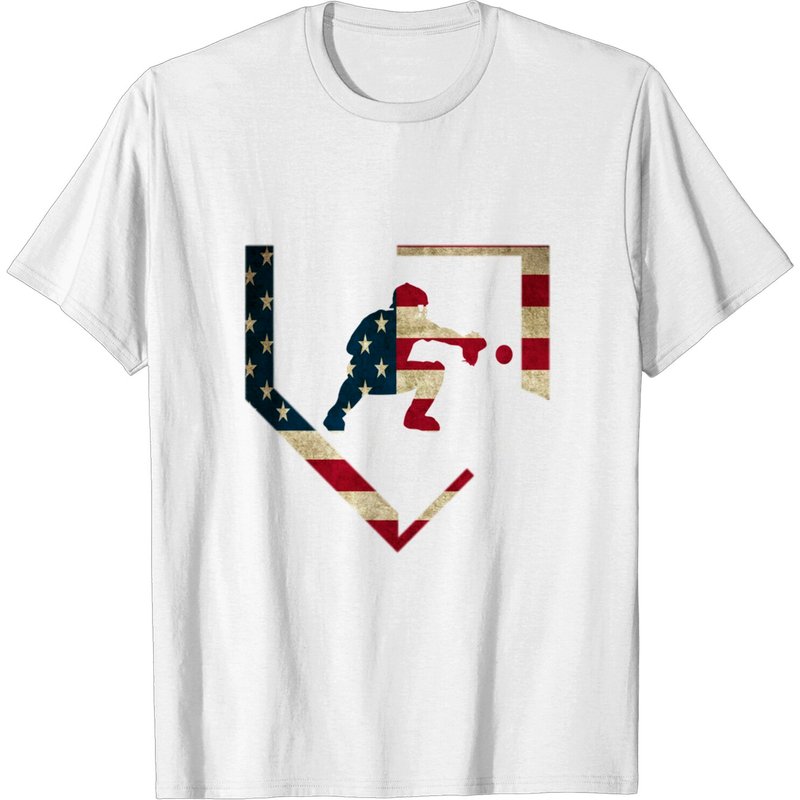 T-shirt américain à motif de drapeau pour attrapeur de baseball au secondaire — T-shirts pour hommes