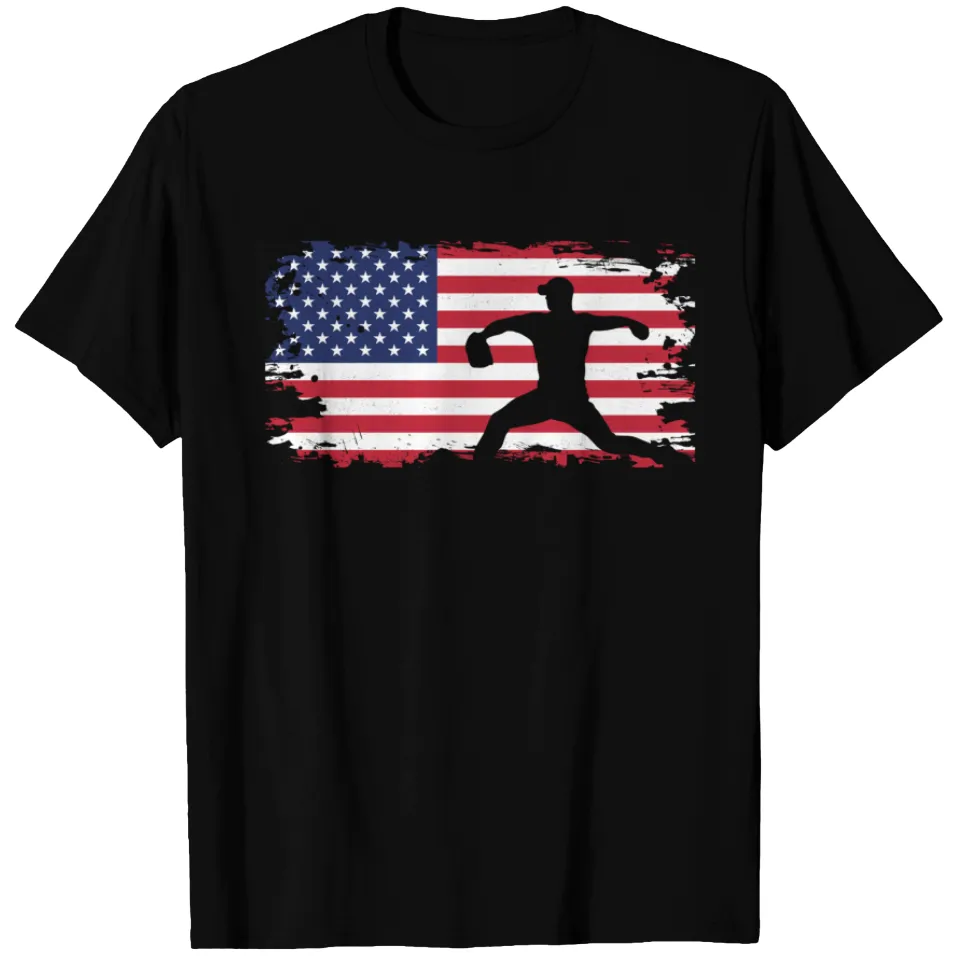 American Flag Pitcher Baseball T-Shirt for Men — Mens T Shirts