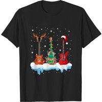T-shirt pour hommes avec chapeau de Noël et renne guitare basse