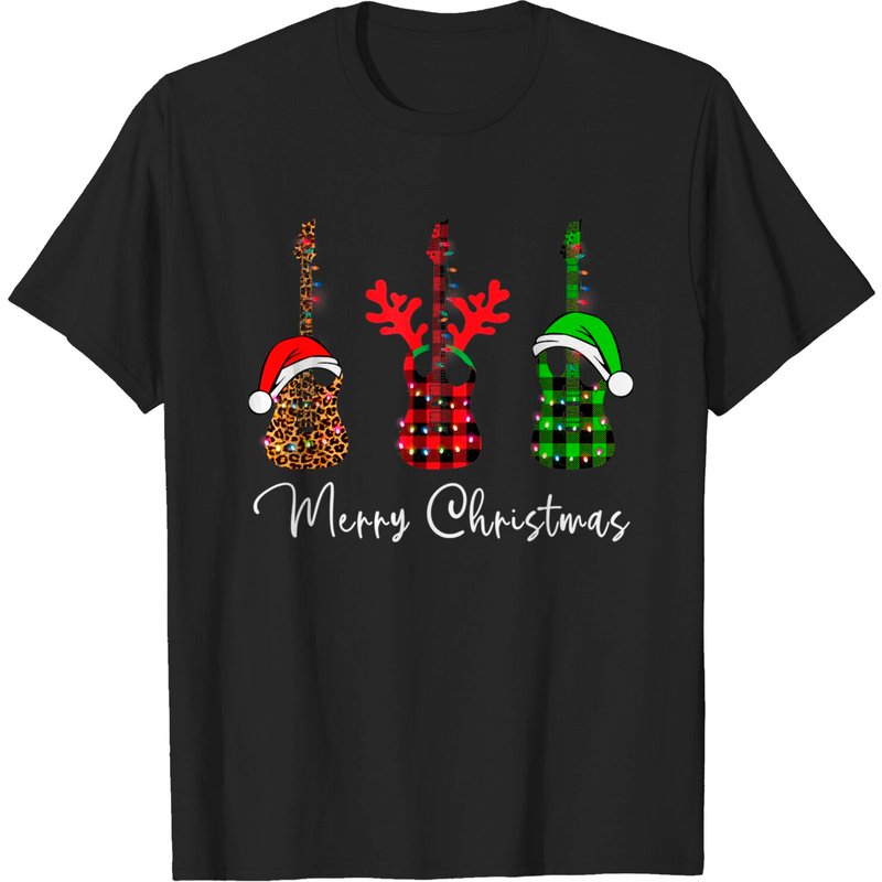 T-shirt Merry Christmas Guitar à carreaux rouges pour hommes — T-shirts pour hommes