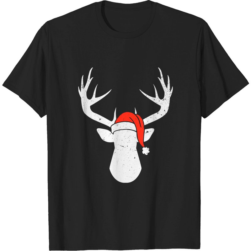 T-shirt Cerf avec Chapeau de Noël pour Hommes