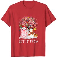 Let It Snow Pig and Snowman Christmas T-Shirt for Men — Mens T Shirts