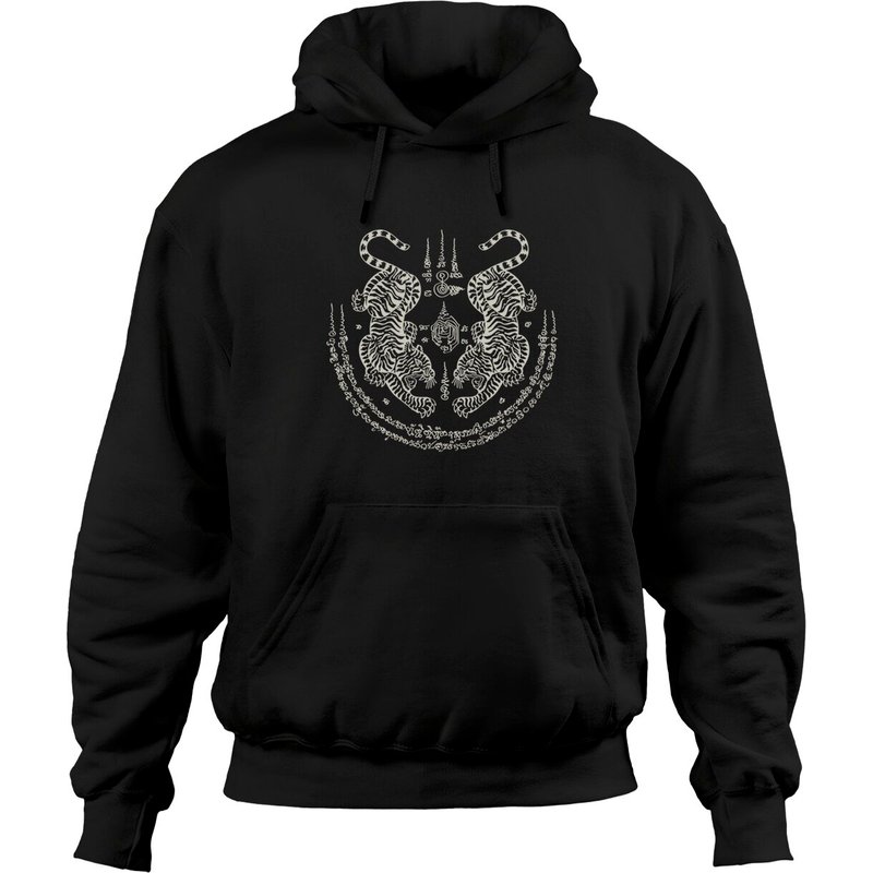 Hoodie Pullover Sak Yant Tatouage Thaï Tigre Jumeau Muay — Sweats à capuche pour hommes