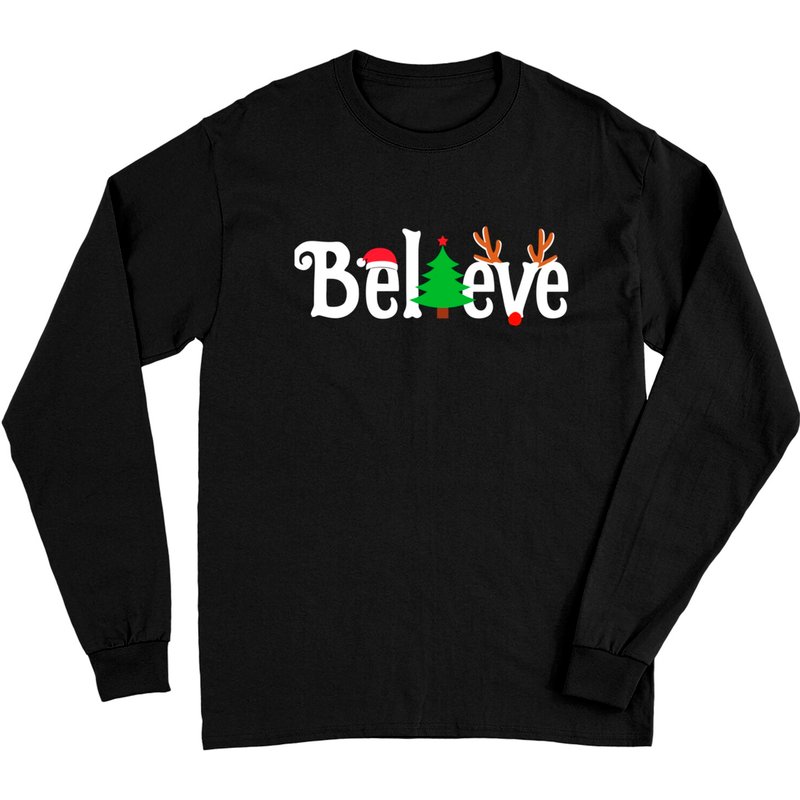 T-shirt à manches longues Believe Christmas Reindeer — T-shirts pour hommes