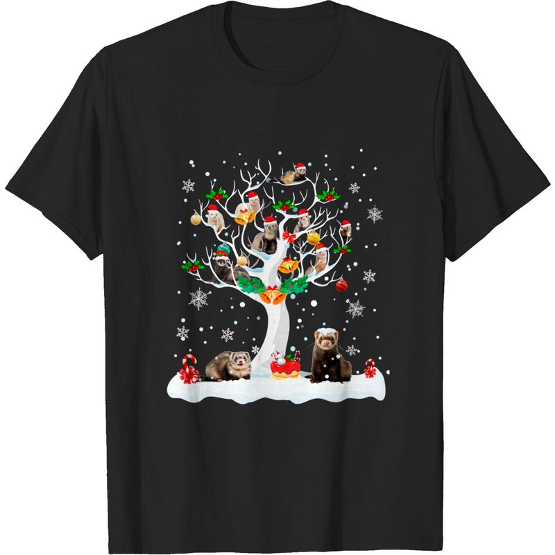 T-shirt de Noël Ferret pour hommes en noir — T-shirts pour hommes
