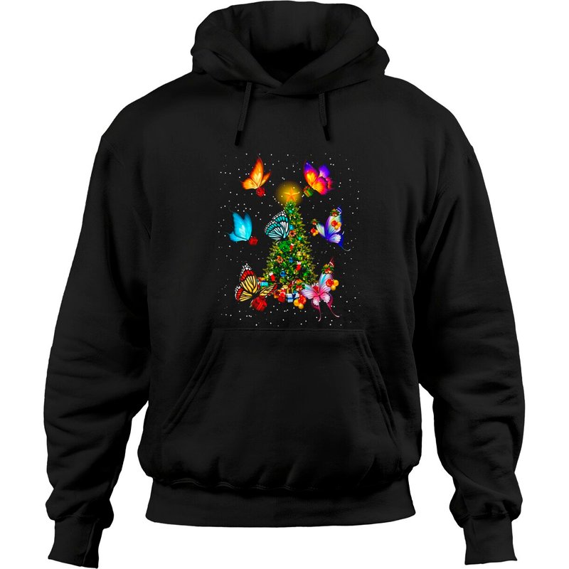 Butterfly Christmas Tree Hoodies for Unisex Black — Mens Hoodies