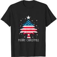 Merry Christmas Tree American Flag Pajama T-Shirt for Men