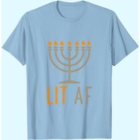 Lit AF Menorah Chanukah Jewish T-Shirt for Men