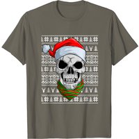 Ugly Sweater Skull Face Santa Hat Christmas T-Shirt for Men